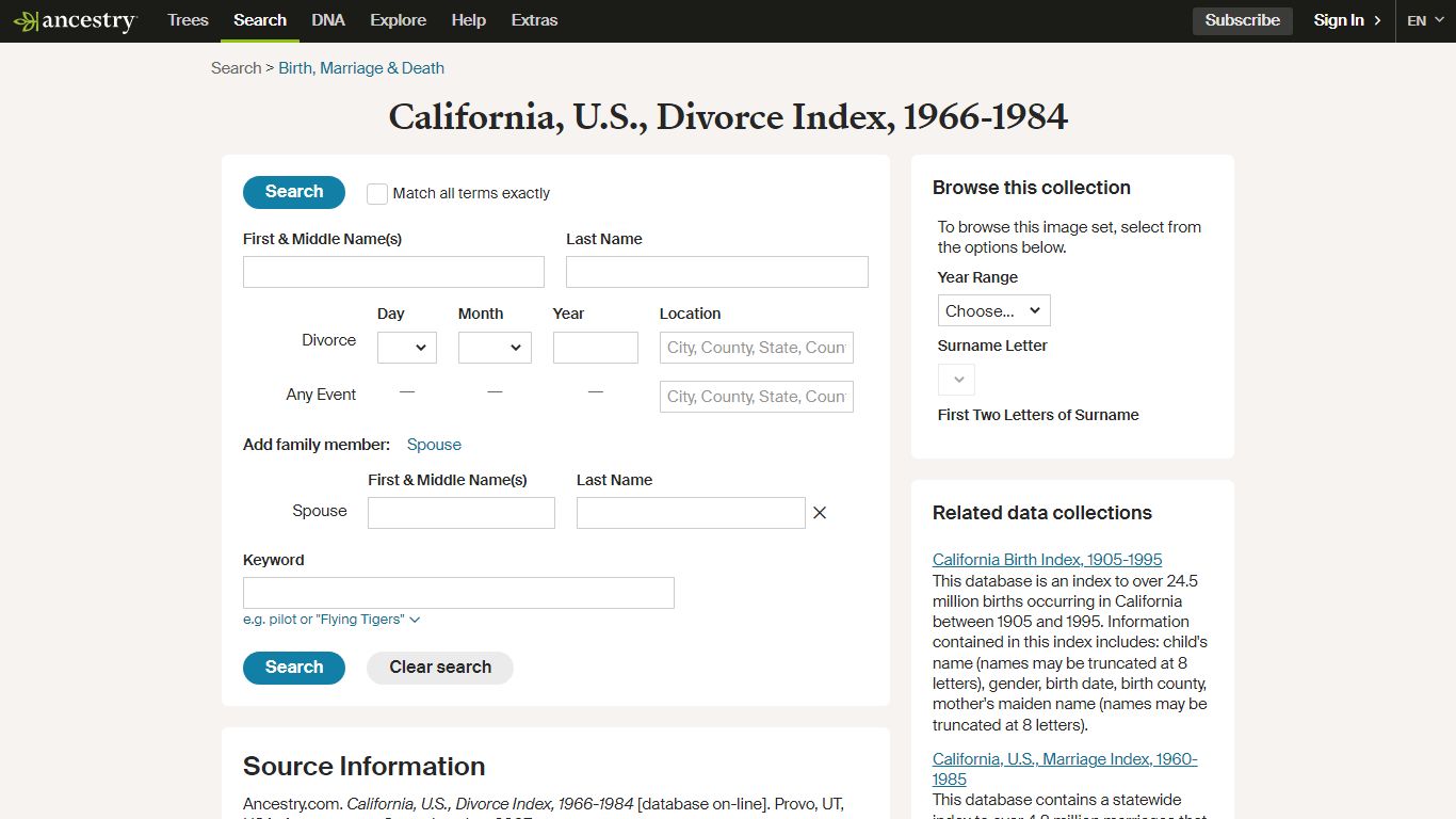 California, U.S., Divorce Index, 1966-1984 - Ancestry.com