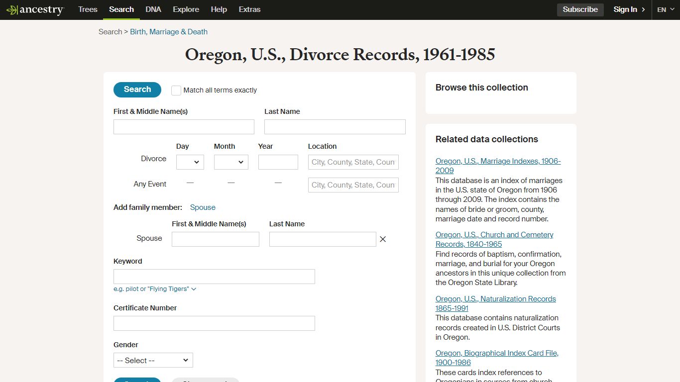 Oregon, U.S., Divorce Records, 1961-1985 - Ancestry