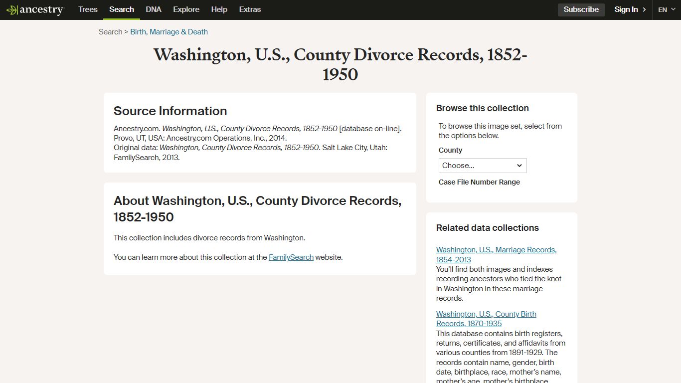 Washington, U.S., County Divorce Records, 1852-1950 - Ancestry